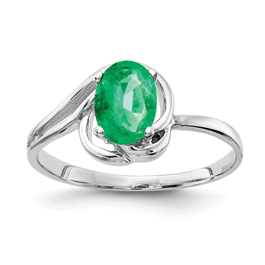 Solid 14k White Gold 7x5mm Oval Simulated Emerald Ring