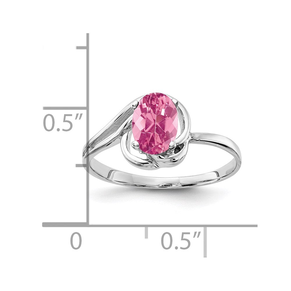 Solid 14k White Gold 7x5mm Oval Simulated Pink Tourmaline Ring