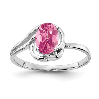 Solid 14k White Gold 7x5mm Oval Simulated Pink Tourmaline Ring