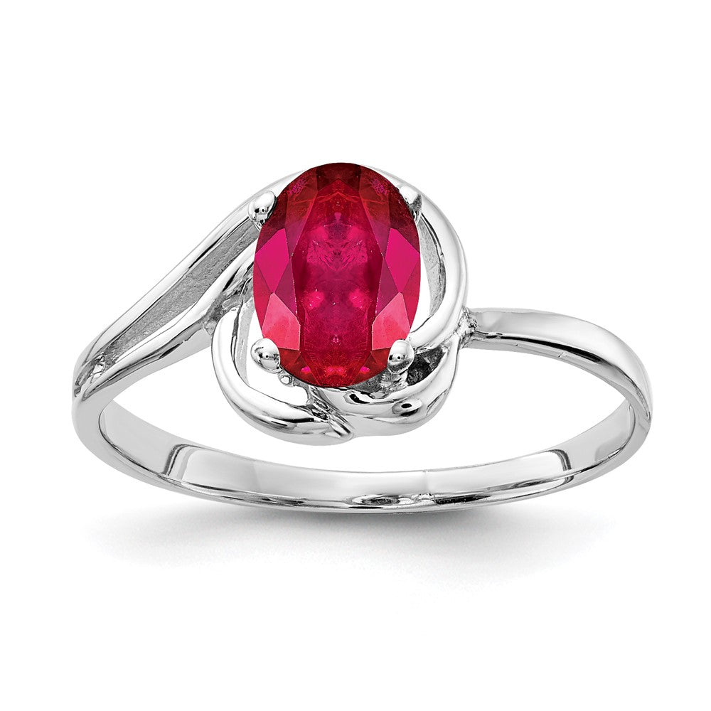 Solid 14k White Gold 7x5mm Oval Simulated Ruby Ring