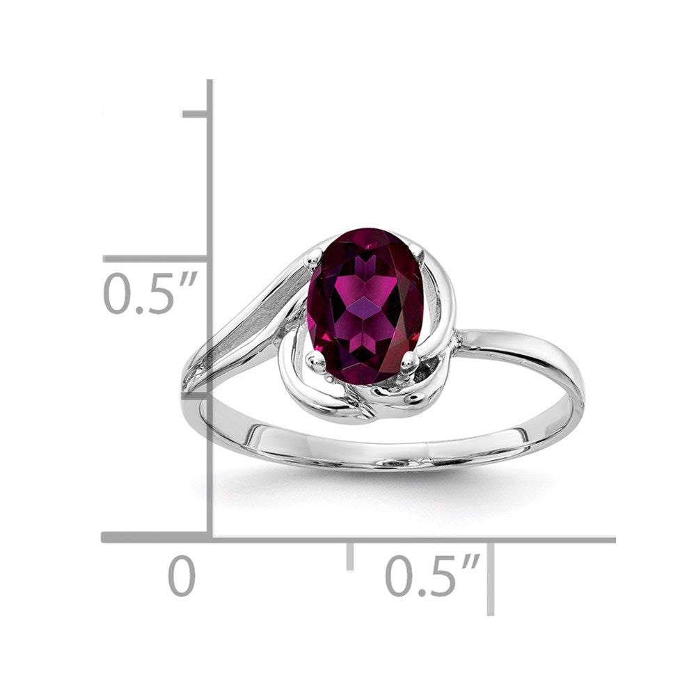 Solid 14k White Gold 7x5mm Oval Rhodolite Simulated Garnet Ring