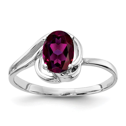Solid 14k White Gold 7x5mm Oval Rhodolite Simulated Garnet Ring
