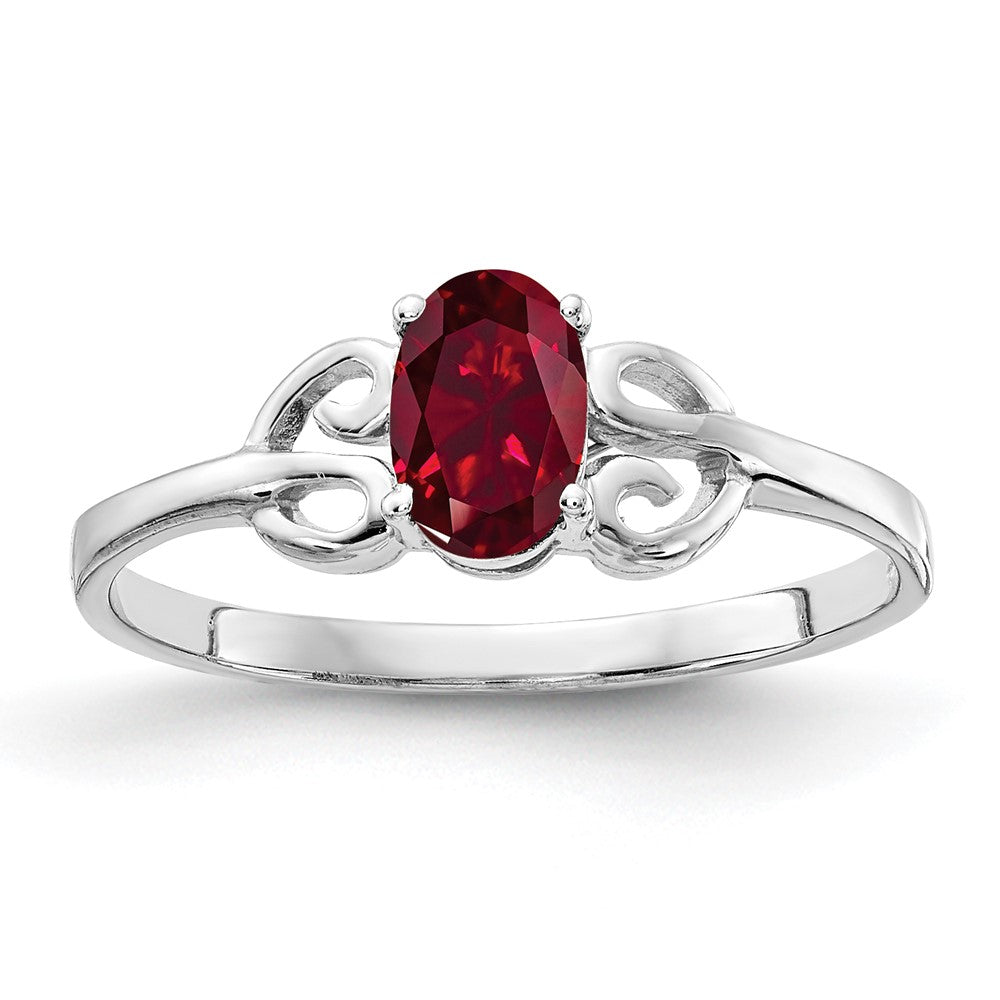 Solid 14k White Gold 6x4mm Oval Created Simulated Ruby Ring