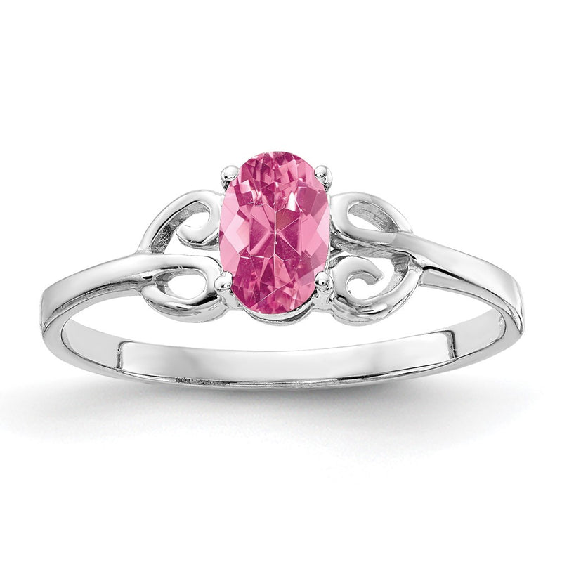Solid 14k White Gold 6x4mm Oval Simulated Pink Tourmaline Ring