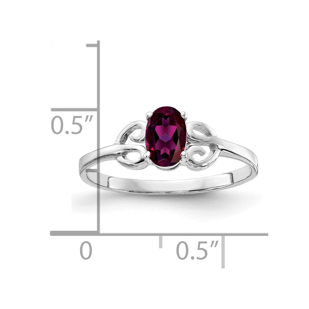 Solid 14k White Gold 6x4mm Oval Rhodolite Simulated Garnet Ring