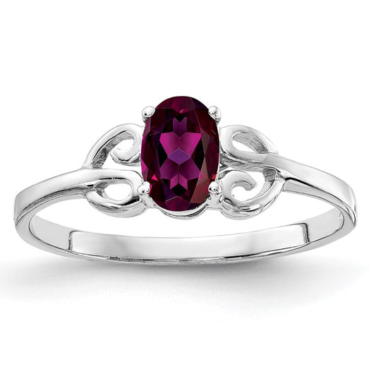 Solid 14k White Gold 6x4mm Oval Rhodolite Simulated Garnet Ring