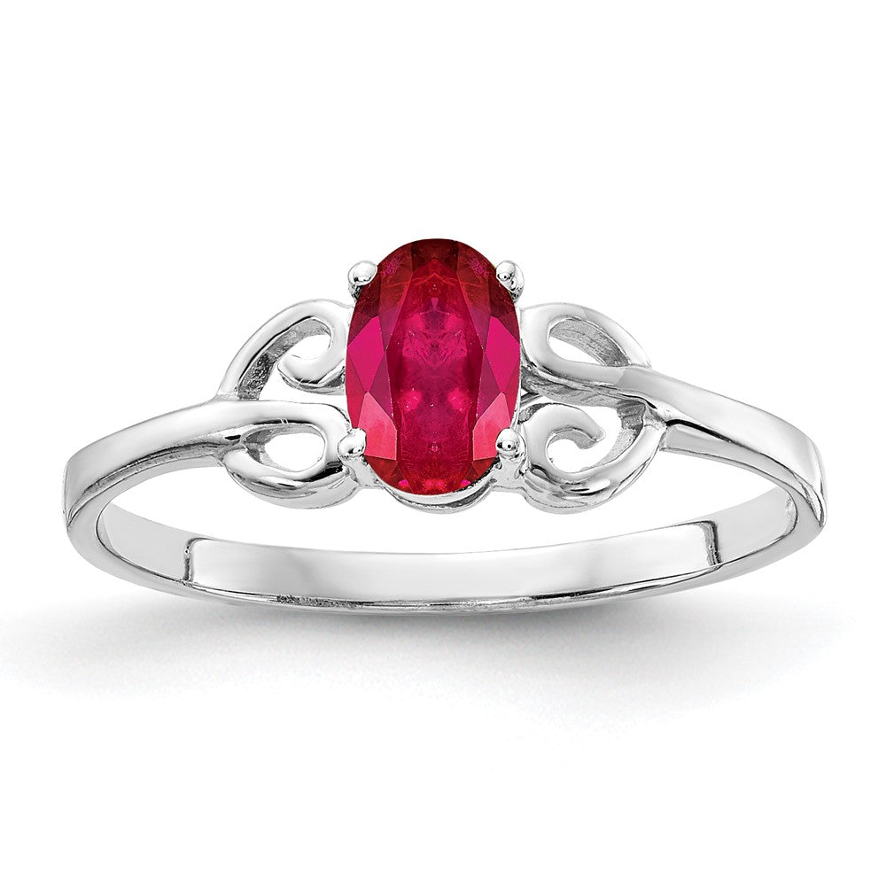 Solid 14k White Gold 6x4mm Oval Simulated Ruby Ring