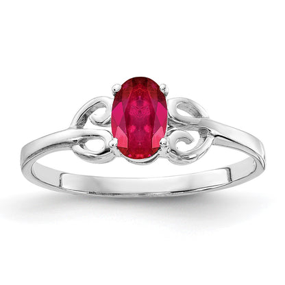 Solid 14k White Gold 6x4mm Oval Simulated Ruby Ring