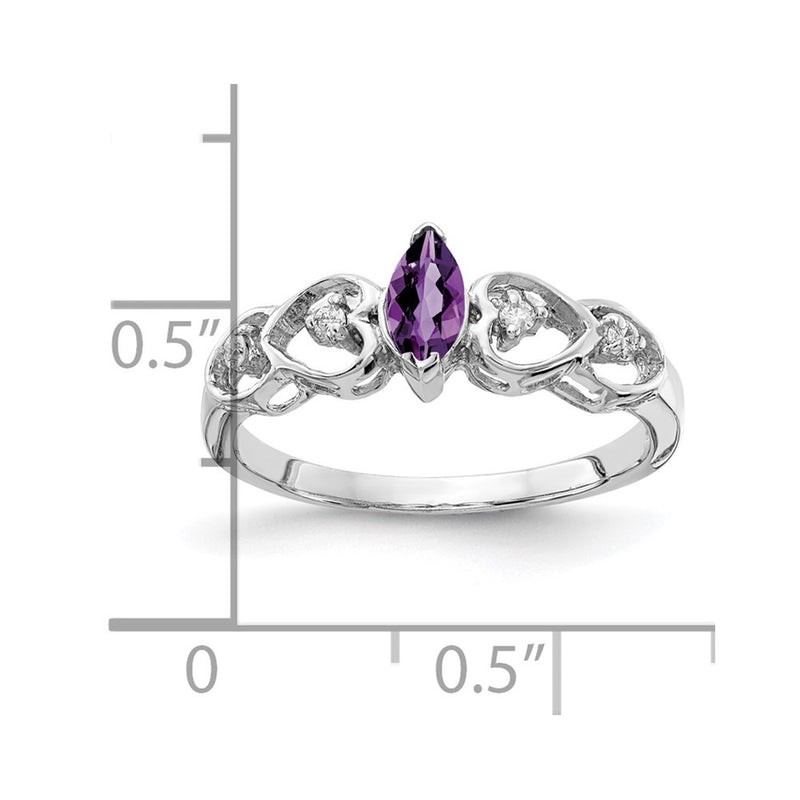 14k White Gold 6x3mm Marquise Amethyst AA Real Diamond ring