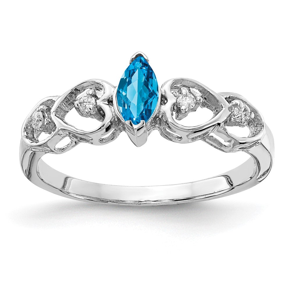14k White Gold 6x3mm Marquise Blue Topaz AAA Real Diamond ring