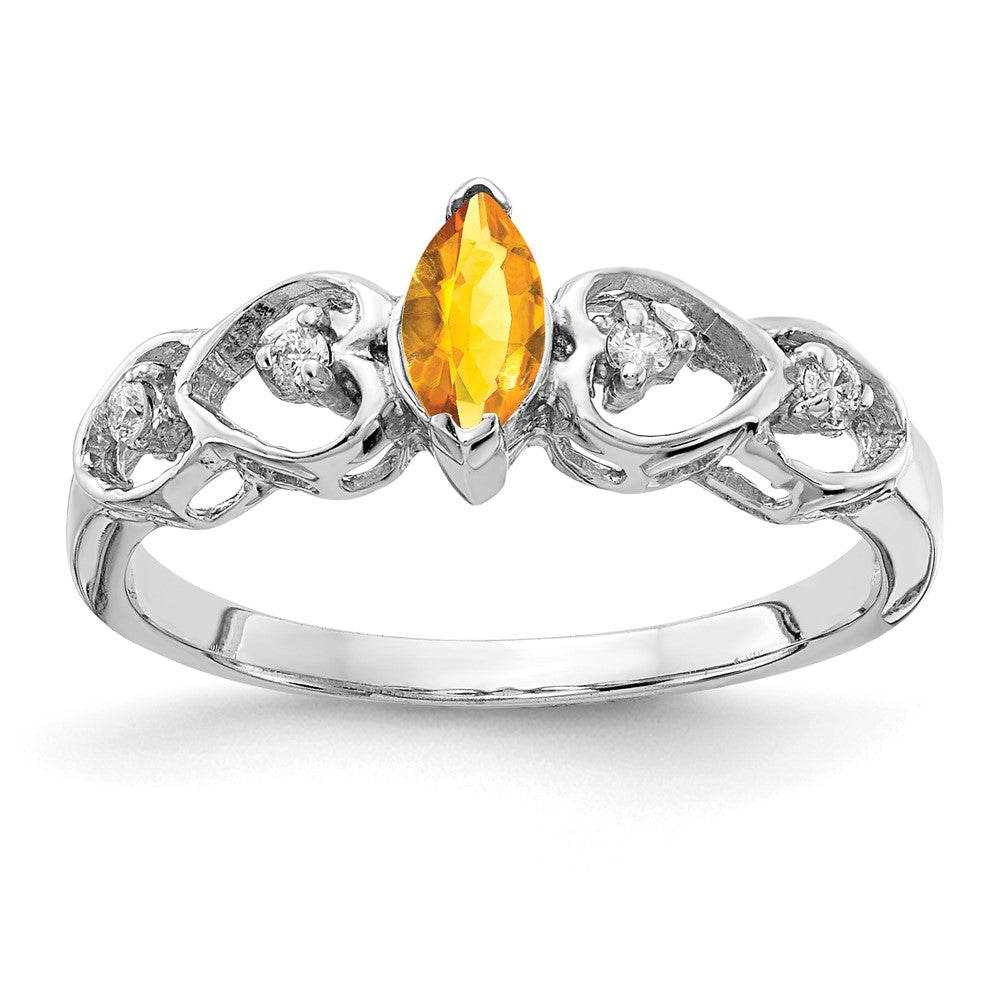 14k White Gold 6x3mm Marquise Citrine AAA Real Diamond ring