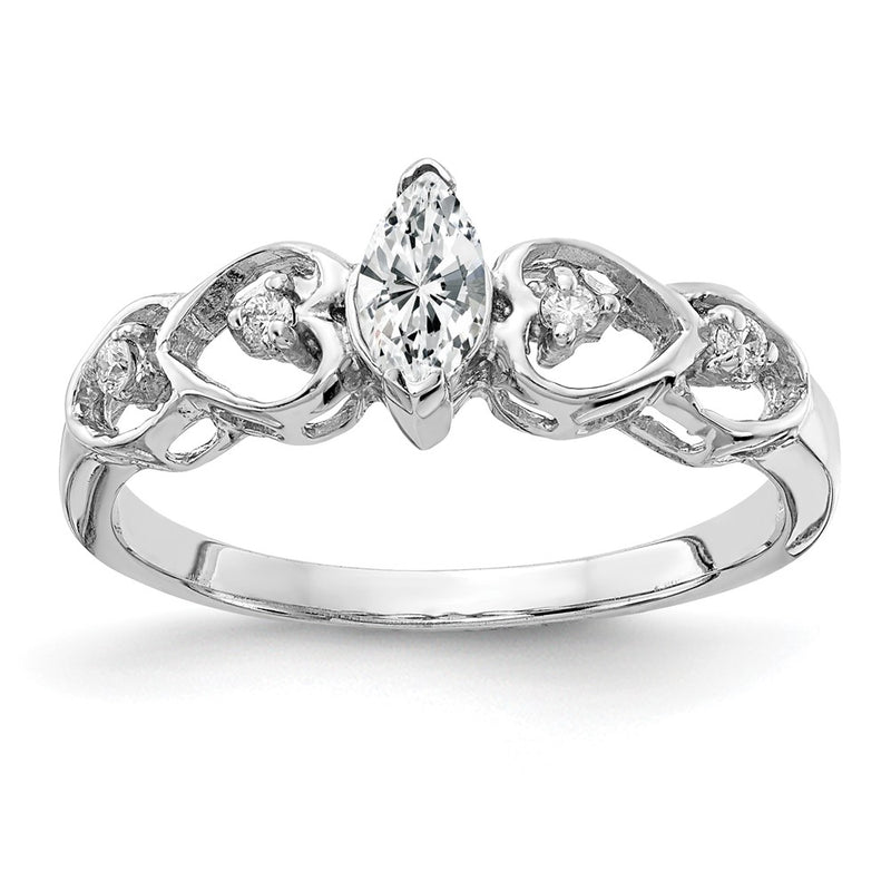 Solid 14k White Gold 6x3mm Marquise Cubic Zirconia AA Simulated CZ Ring