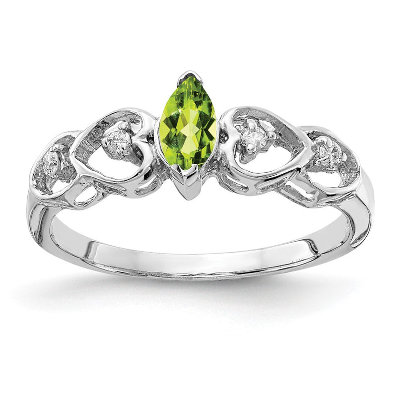 14k White Gold 6x3mm Marquise Peridot AAA Real Diamond ring