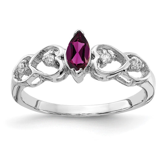 Solid 14k White Gold 6x3mm Marquise Rhodolite Simulated Garnet AA CZ Ring