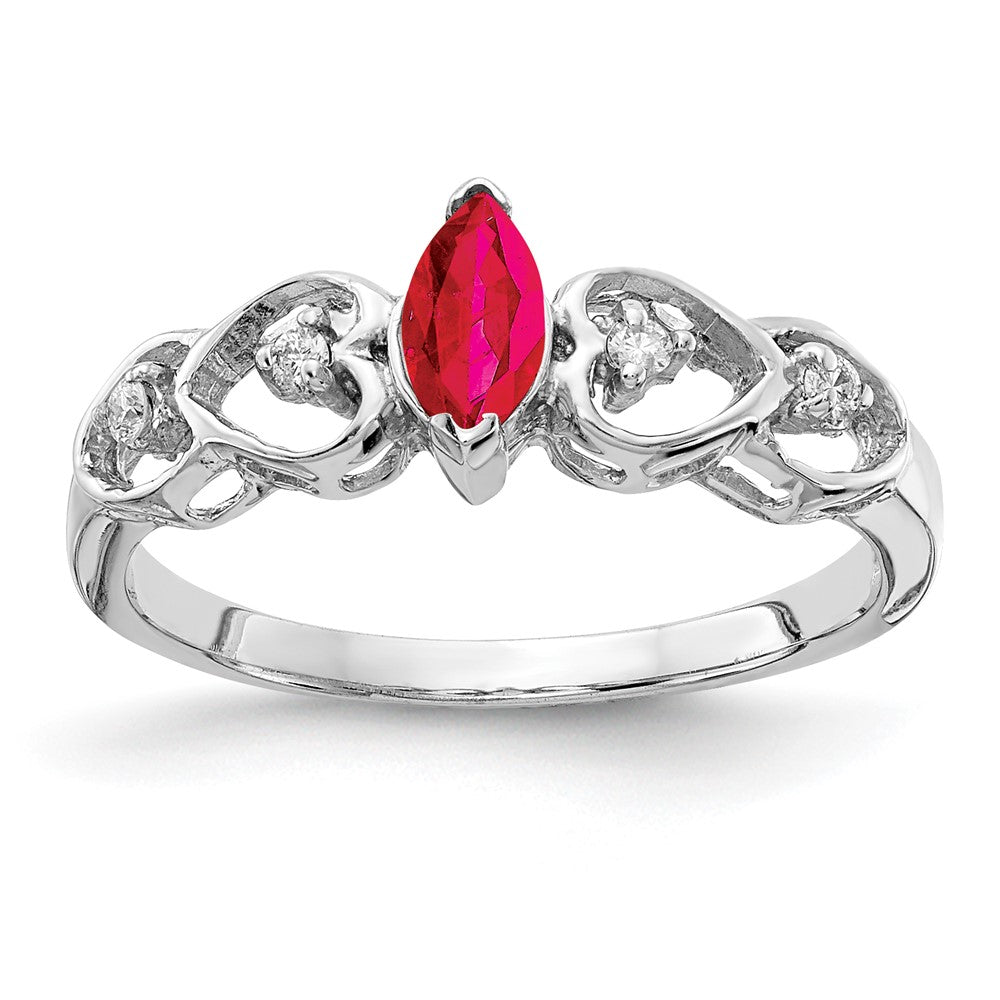 14k White Gold 6x3mm Marquise Ruby AA Real Diamond ring