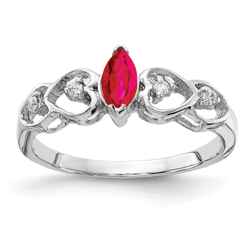 14k White Gold 6x3mm Marquise Ruby VS Real Diamond ring