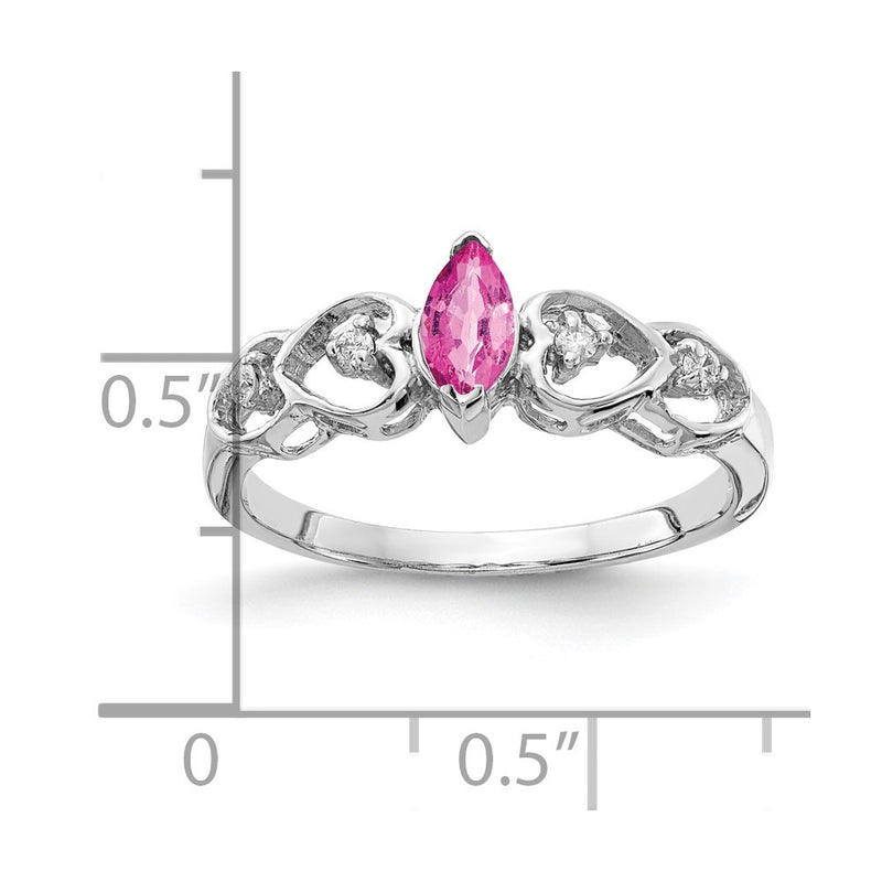 14k White Gold 6x3mm Marquise Pink Sapphire AAA Real Diamond ring