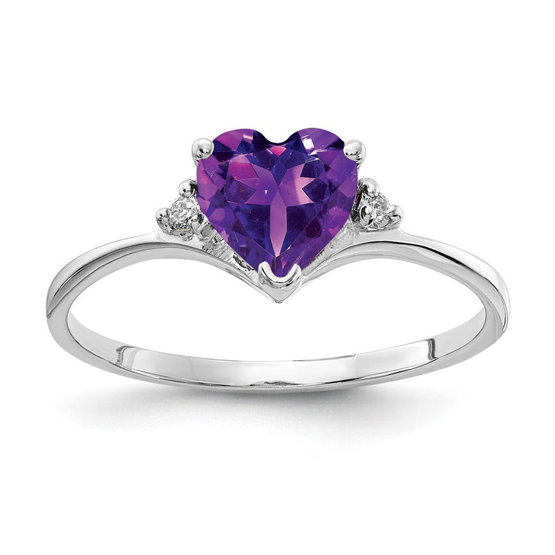 14k White Gold 6mm Heart Amethyst A Real Diamond ring