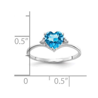 14k White Gold 6mm Heart Blue Topaz A Real Diamond ring