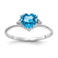 14k White Gold 6mm Heart Blue Topaz AAA Real Diamond ring