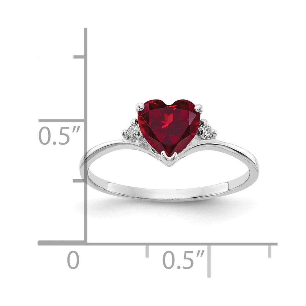 14k White Gold 6mm Heart Created Ruby VS Real Diamond ring