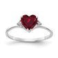 14k White Gold 6mm Heart Created Ruby VS Real Diamond ring