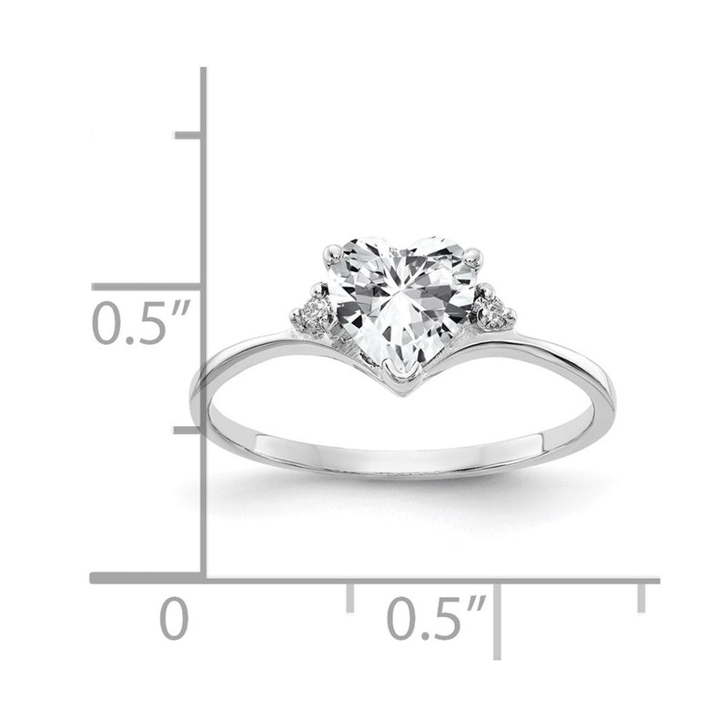 Solid 14k White Gold 6mm Heart Cubic Zirconia AA Simulated CZ Ring