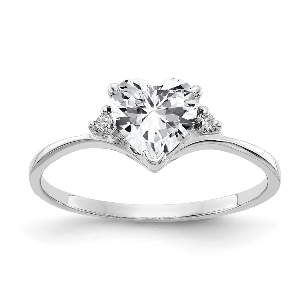 14k White Gold 6mm Heart Cubic Zirconia AA Real Diamond ring