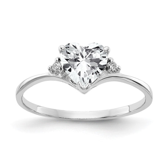 14k White Gold 6mm Heart Cubic Zirconia AA Real Diamond ring