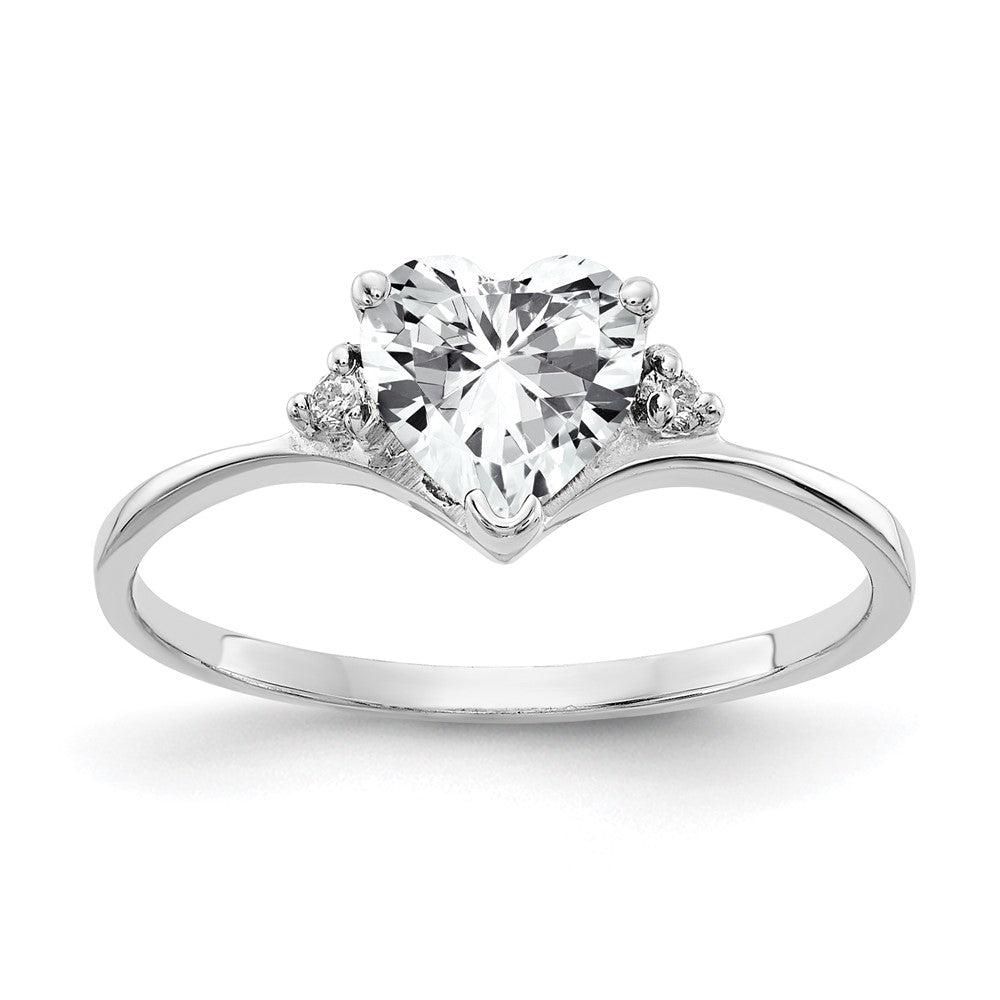 Solid 14k White Gold 6mm Heart Cubic Zirconia AA Simulated CZ Ring