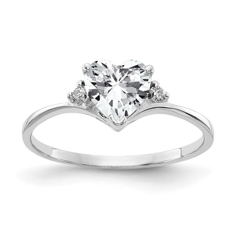 Solid 14k White Gold 6mm Heart Cubic Zirconia AAA Simulated CZ Ring