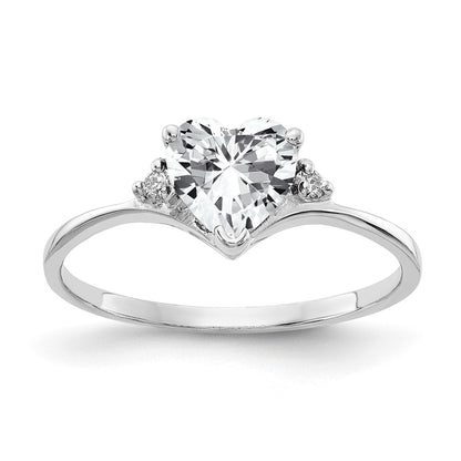 14k White Gold 6mm Heart Cubic Zirconia AAA Real Diamond ring