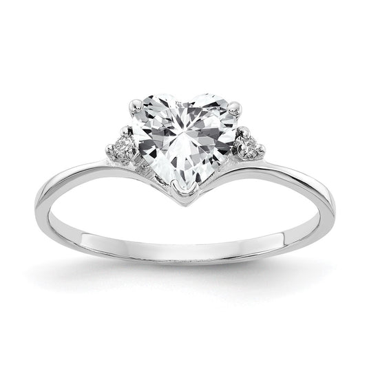 14k White Gold 6mm Heart Cubic Zirconia AAA Real Diamond ring