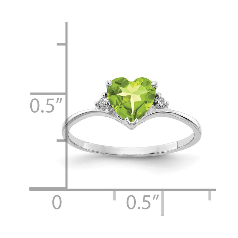 14k White Gold 6mm Heart Peridot AA Real Diamond ring