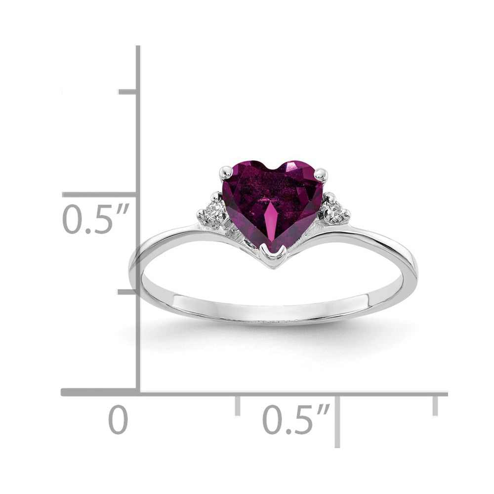Solid 14k White Gold 6mm Heart Rhodolite Simulated Garnet AAA CZ Ring