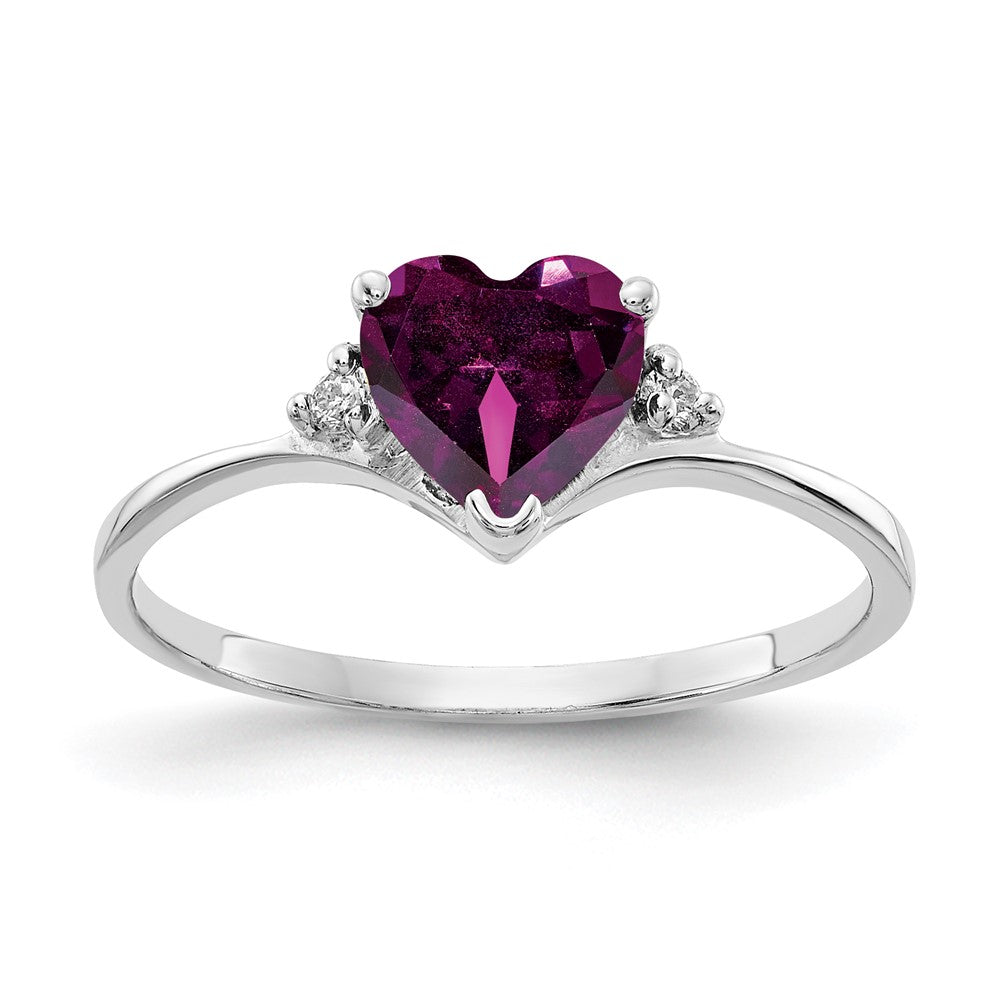 Solid 14k White Gold 6mm Heart Rhodolite Simulated Garnet VS CZ Ring
