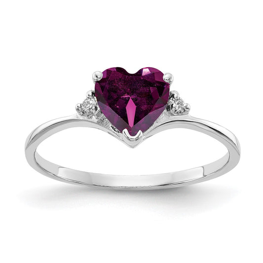 Solid 14k White Gold 6mm Heart Rhodolite Simulated Garnet VS CZ Ring