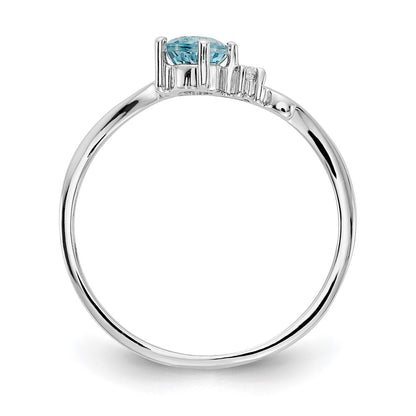 14k White Gold 4mm Blue Topaz AAA Real Diamond ring