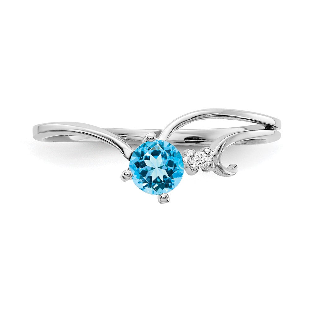 14k White Gold 4mm Blue Topaz AAA Real Diamond ring