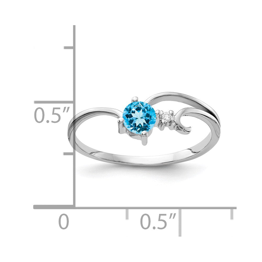 14k White Gold 4mm Blue Topaz AAA Real Diamond ring