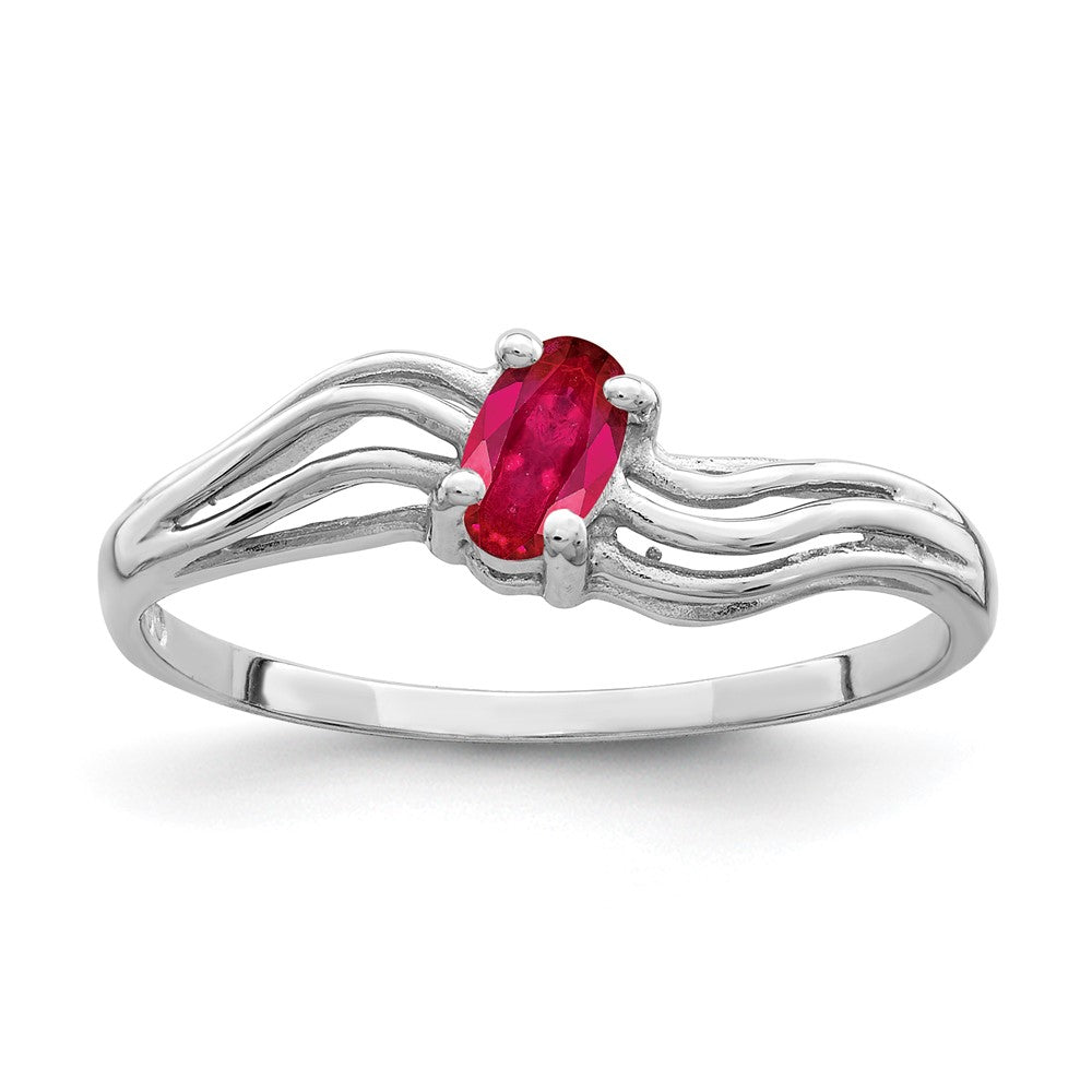 Solid 14k White Gold 5x3mm Oval Simulated Ruby Ring