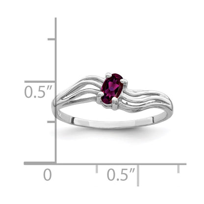 Solid 14k White Gold 5x3mm Oval Rhodolite Simulated Garnet Ring
