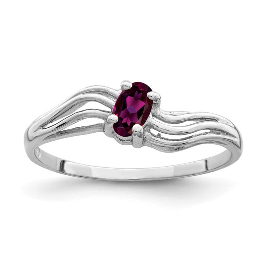 Solid 14k White Gold 5x3mm Oval Rhodolite Simulated Garnet Ring