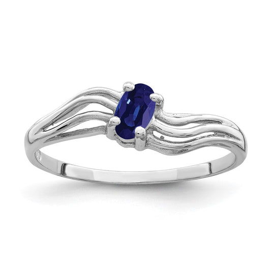 Solid 14k White Gold 5x3mm Oval Simulated Sapphire Ring