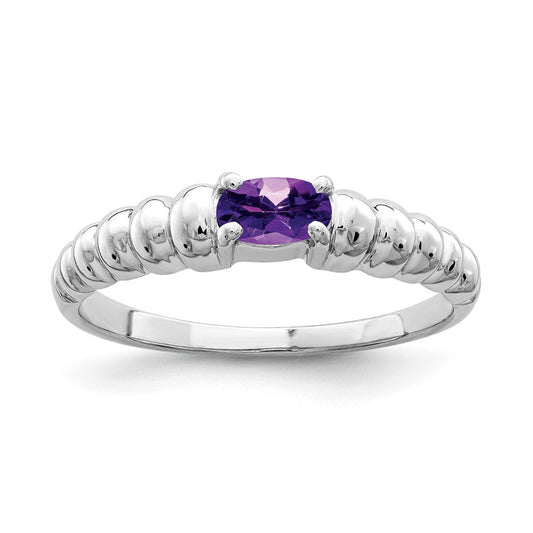 Solid 14k White Gold 5x3mm Oval Simulated Amethyst Ring