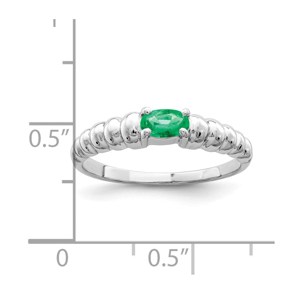 Solid 14k White Gold 5x3mm Oval Simulated Emerald Ring