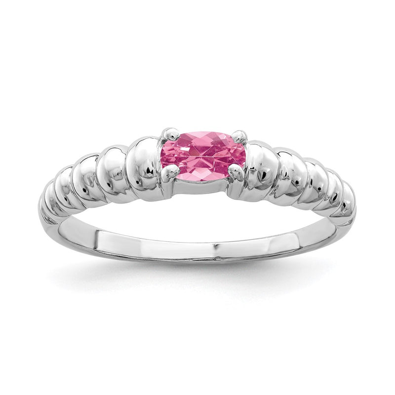 Solid 14k White Gold 5x3mm Oval Simulated Pink Tourmaline Ring