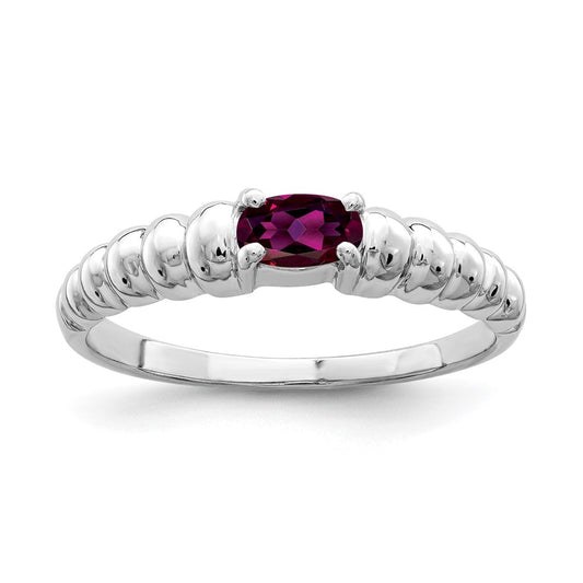 Solid 14k White Gold 5x3mm Oval Rhodolite Simulated Garnet Ring
