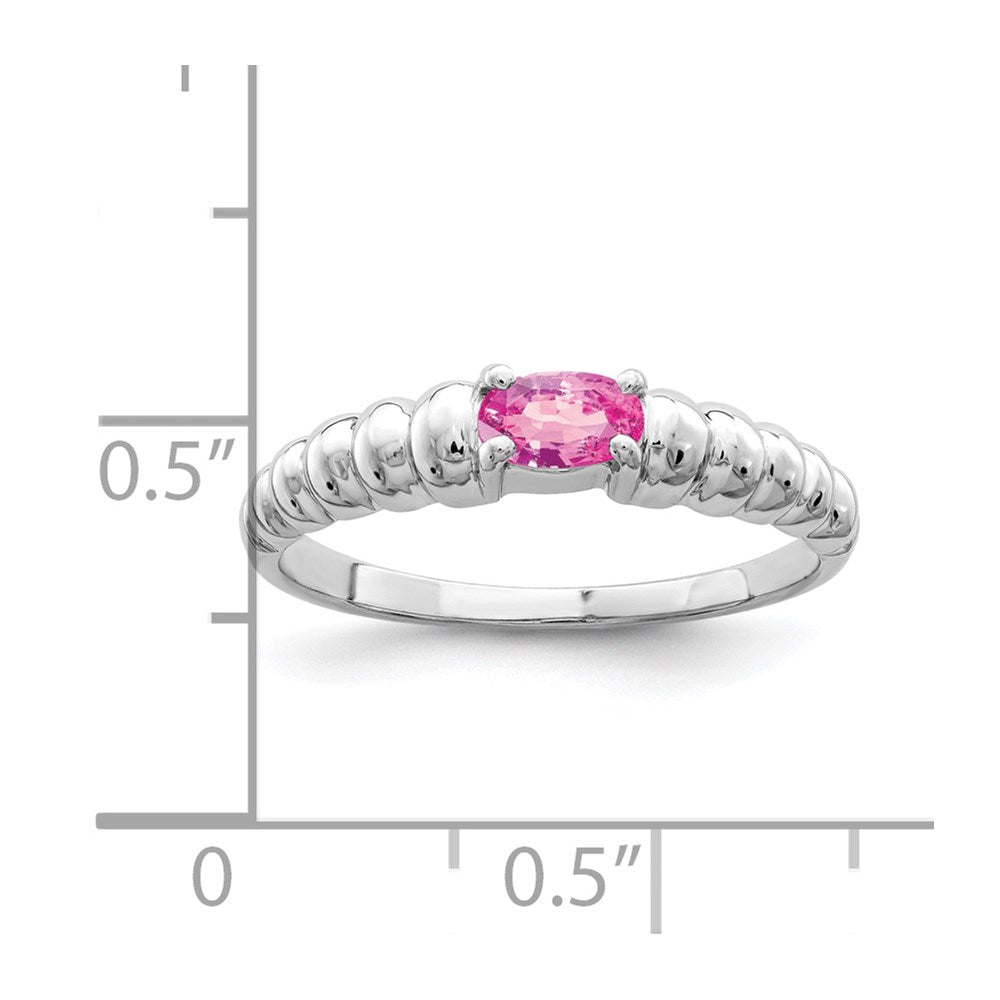 Solid 14k White Gold 5x3mm Oval PinK Simulated Sapphire Ring