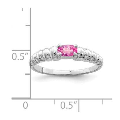 Solid 14k White Gold 5x3mm Oval PinK Simulated Sapphire Ring